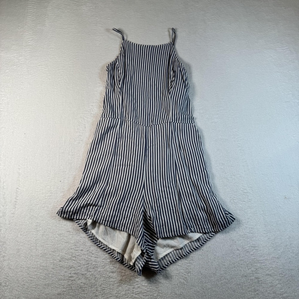 Abercrombie & Fitch Romper Womens Small Blue Stripe High Neck Pockets Casual